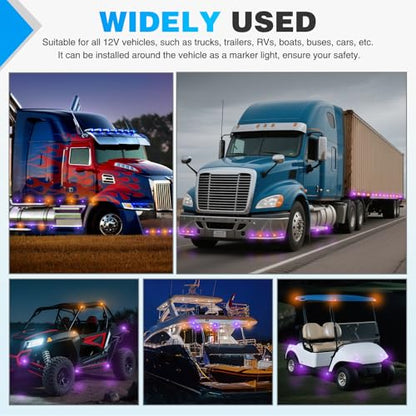 Nilight 3/4 Inch Dual Color Marker Light Amber Turn Purple Clearance Lights - color: Amber Purple 10Pcs