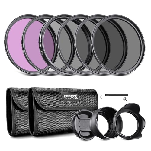 NEEWER 37mm Lens Filter Kit: UV, CPL, FLD, ND2, ND4, ND8, Lens Hood and Lens Cap Compatible with Canon Nikon Sony Panasonic DSLR Cameras with 37mm Lens - size: 37mm