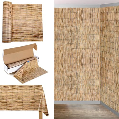 Oudain 54 Inch x 100 ft Bamboo Reeds Tablecloth Roll with Cutter Box - style: Hawaiian Beach