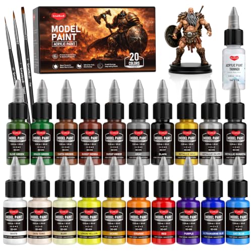 Smallbudi 20 Colors Model Paint Set 20ml/0.6Oz Miniature Acrylic Paint - color: 20 Colors with 1 Thinner