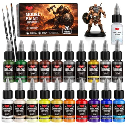 Smallbudi 20 Colors Model Paint Set 20ml/0.6Oz Miniature Acrylic Paint - color: 20 Colors with 1 Thinner