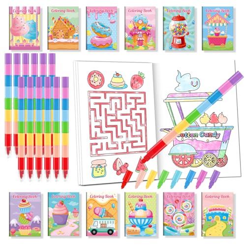 BenLouis 24 Sweet Mini Coloring Books with 24 Crayons for Kids Bulk - style: Candyland