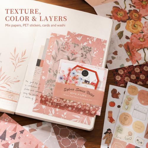 Diuhofart Aesthetic Scrapbooking Kit with A6 Notebook, Papers & Stickers - color: Sylvia-scrapbook-kit