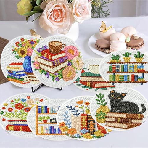 8 Pack Diamond Art Coasters,Bookshelf Diamond Painting Coasters Kits - color: Bookshelf Coasters-a