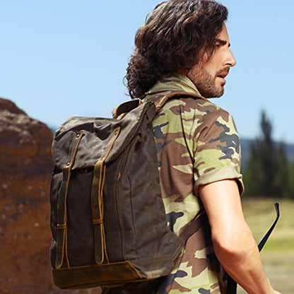 Heavy-Duty Waxed Canvas Rucksack Backpack - color: Brown, size: 400 x 340 x 190 mm - Standard