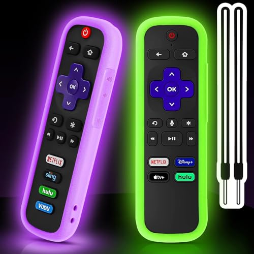 2 Pack Remote Cover for Roku TV Controller Glow in The Dark, Green Purple - color: Glow Green and Glow Purple, size: 2 Pack