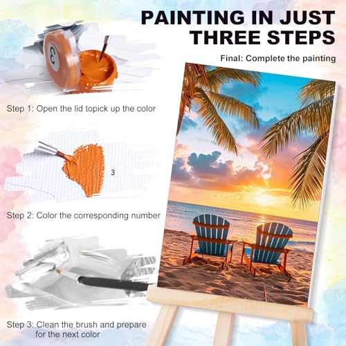 4 Pack Framed Paint by Numbers Kit for Adults with Wooden Easel, Beach - color: YOP4P07