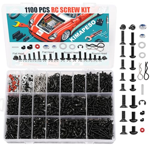 1100 PCS RC Screw Kit RC Car Repair Tool Kit Universal Screws Assortment Set for Traxxas HPI HSP Axial Redcat Arrma Losi 1/8 1/10 1/12 1/16 Scale RC Cars Trucks Crawler - style: 1100 PCS