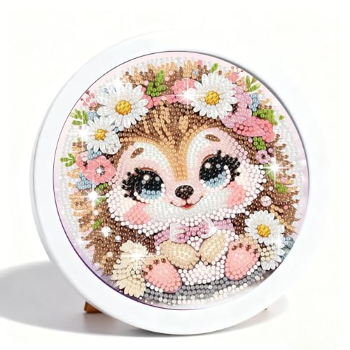 Gemozaic Hedgehog Diamond Art Kits for Kids Ages 8-12, Round Frame, 8x8 in - color: CC1029
