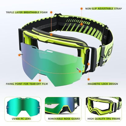 Motocross Goggles Anti-Fog Motorcycle Protective Eyewear for Men - color: Green