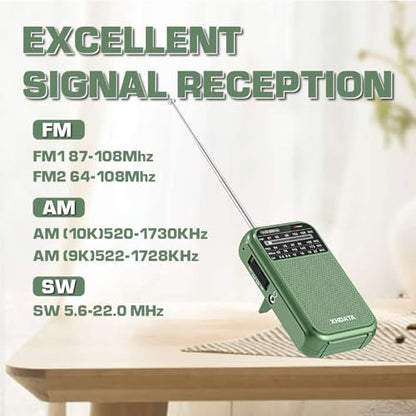 XHDATA D220 Portable AM FM SW Shortwave Receiver Pocket Radio, Green - color: Green