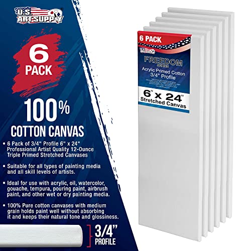 U.S. Art Supply 6"x24" Stretched Canvas for Painting, 3/4" Profile, 6-Pack - size: 6" x 24"