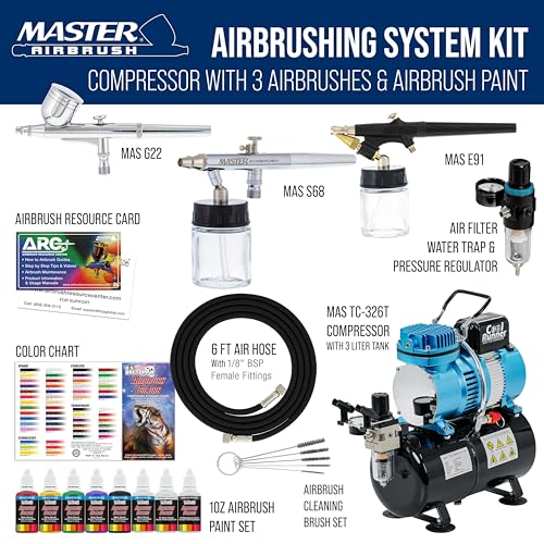 Master Airbrush Cool Runner II Airbrush Kit with Dual Fan Air Compressor, 3 - size: Deluxe Kit