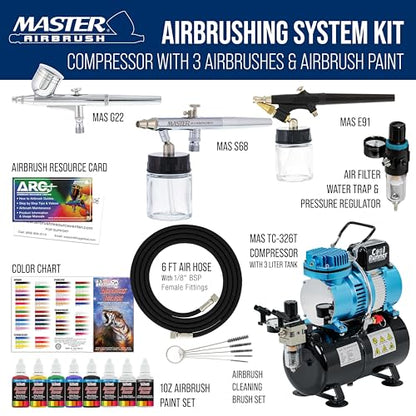 Master Airbrush Cool Runner II Airbrush Kit with Dual Fan Air Compressor, 3 - size: Deluxe Kit