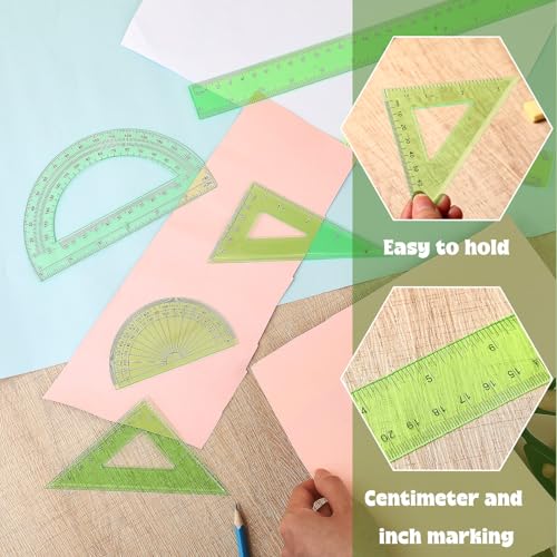 Zonon 7 Pcs Geometry Set with Drawing Compas, 6&4 Inch Protractors, Green - color: Green