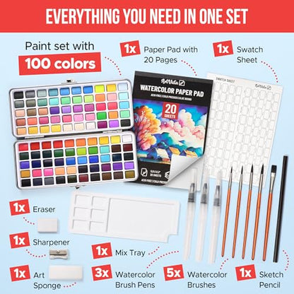 Premium Watercolor Paint Set Bundle with 100 Vibrant Colors for Adults - color: Large Set
