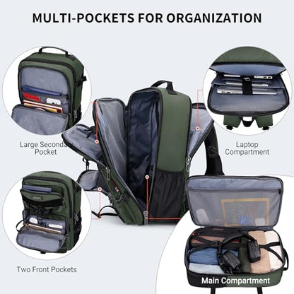 WITZMAN Travel Backpack for Men 40L Convertible Bag Fits 17" Laptop - color: Light Green