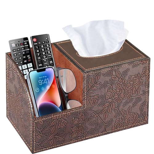 PU Leather Square Tissue Box Cover - Multi-Functional Tissue Box Holder - color: Retro