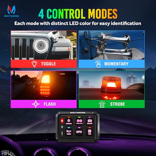 MICTUNING P1Y+ 6 Gang Switch Panel Wireless Remote Control Up to 230FT - color: Remote, size: 6 Gang
