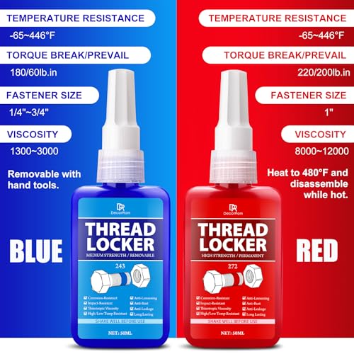Thread Lock Kit (272 & 243) - 3.38 oz/100ml Medium & Strong Strength Removable Threadlocker - Secure Nuts, Bolts & Fasteners - Prevents Loosening, Leakage & Corrosion - Anaerobic Curing Thread Locker