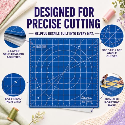 The Quilted Bear 7" x 7" Rotating Self-Healing Cutting Mat, Blue - color: Blue, size: 7"L x 7"W