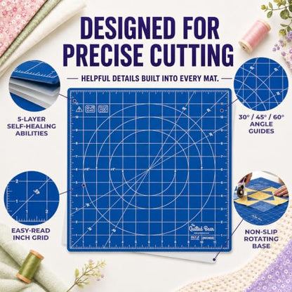 The Quilted Bear 7" x 7" Rotating Self-Healing Cutting Mat, Blue - color: Blue, size: 7"L x 7"W