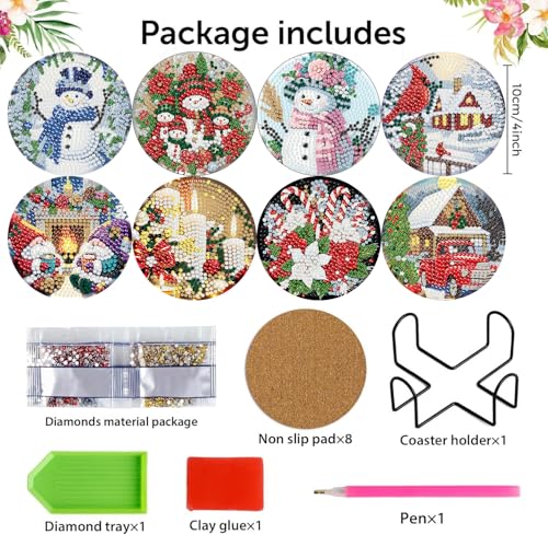 8 Pack Christmas Diamond Art Coasters,Diamond Painting Coasters Kits - color: Christmas Coasters