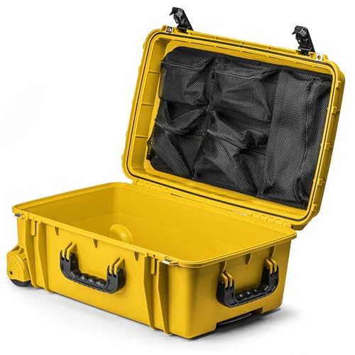 Seahorse 920 Professional Suitcase with Lid Organizer - TSA Approved, MIL‑Spec, IP67 Waterproof, USA Made, Secure Protective Lockable Wheeled Hard Case for Travel Enthusiasts - color: Yellow, style: 920 Empty W/ Lid Organizer