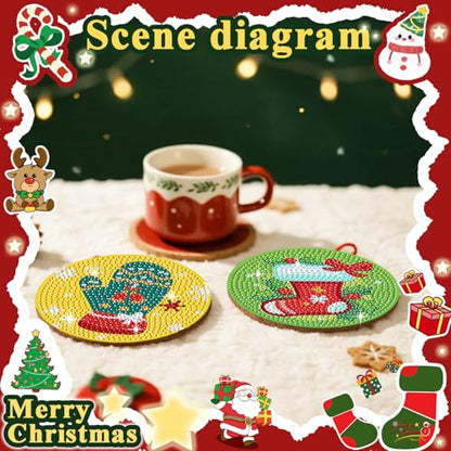 Leatrice 8 PCS Christmas Diamond Art Coasters Kits with Holder 4 in - color: AA Chrismaths b