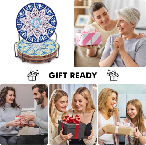 8Pc Diamond Art Coasters Holder Cork Pads, Diamond Painting Coasters 4x4 In - color: Boho Mandala Diamond Art Coasters