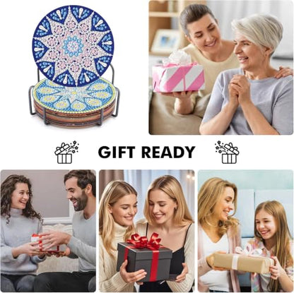 8Pc Diamond Art Coasters Holder Cork Pads, Diamond Painting Coasters 4x4 In - color: Boho Mandala Diamond Art Coasters