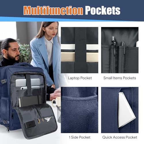 45L Travel Backpack, Expandable Carry On Backpack, Blue - color: Blue, size: 17.3 inch (21"x13"x9")