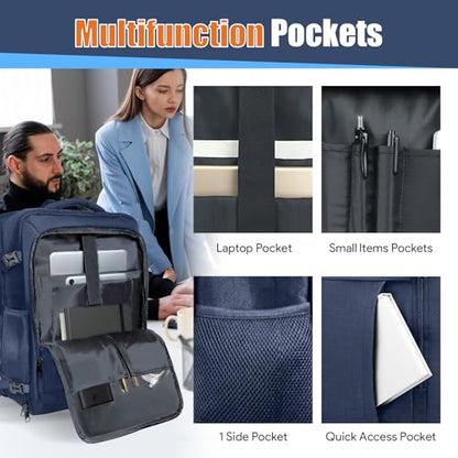 45L Travel Backpack, Expandable Carry On Backpack, Blue - color: Blue, size: 17.3 inch (21"x13"x9")