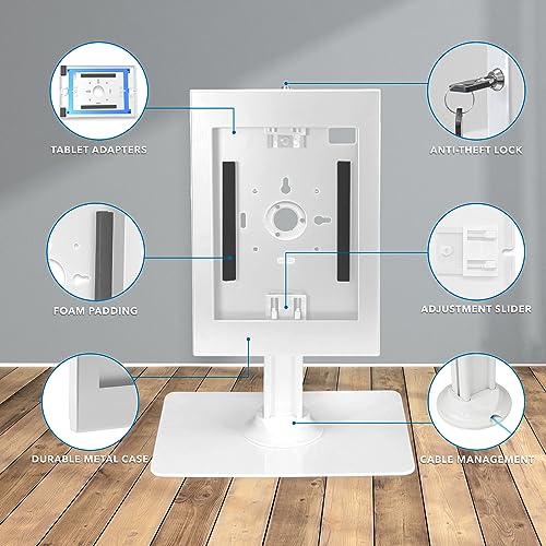 Mount-It! iPad Kiosk Stand, Anti-Theft Steel Countertop Enclosure, White - color: White