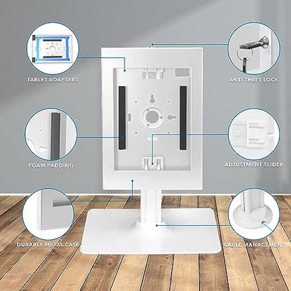 Mount-It! iPad Kiosk Stand, Anti-Theft Steel Countertop Enclosure, White - color: White