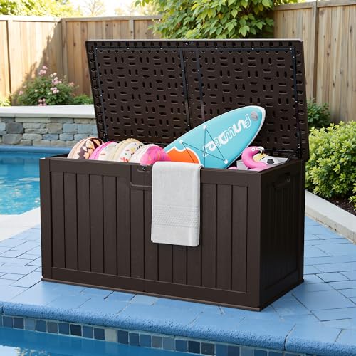JUMMICO HDPE 250 Gallon Deck Box Double-Wall with Divider - color: Brown, size: 250 gallon