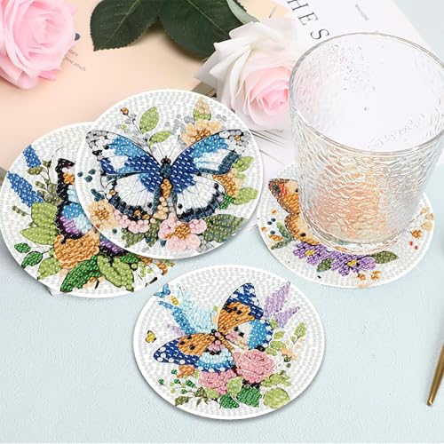 cupmod 8PCS Butterfly Diamond Art Coaster Kits for Adults,Diamond Painting Coasters with Holder, Crafts Kits for DIY Coasters Diamond Art Kits for Adults - color: Jxbd53