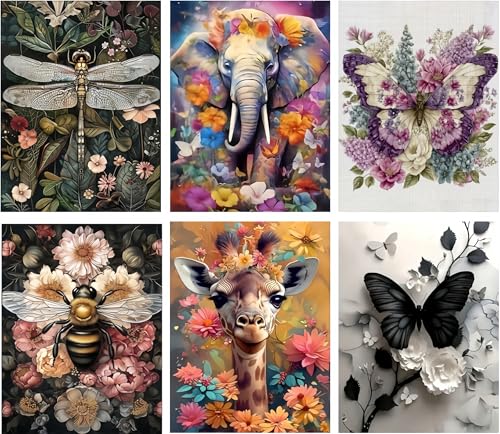 JYXSJYYD 6 Pack Colorful Animal Diamond Art Kits for Adults,12x16 inch - color: KM1003-KM1008-1