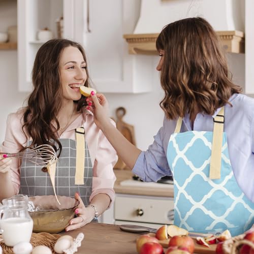 2 Pieces Aprons for Women with Pockets, Cotton Linen Waterproof Kitchen Cooking Aprons, Chef Apronfor Men Women with Adjustable Neck Strap and Long Ties(Grey/Blue) - color: Grey/Blue