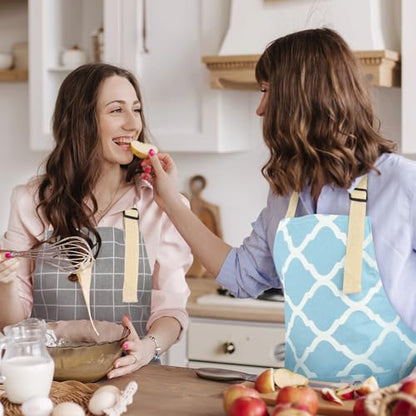 2 Pieces Aprons for Women with Pockets, Cotton Linen Waterproof Kitchen Cooking Aprons, Chef Apronfor Men Women with Adjustable Neck Strap and Long Ties(Grey/Blue) - color: Grey/Blue