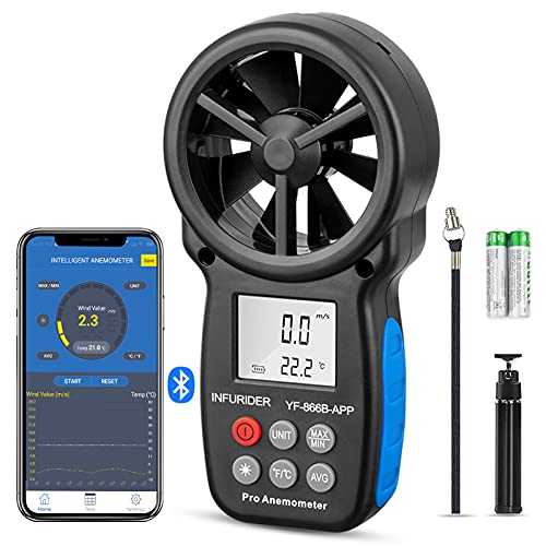 Digital Wireless Anemometer with APP via Bluetooth, Handheld Wind Speed Meter Wind Gauge for Measuring Wind Velocity/Temperature with Backlit, Max/Min/Avg(INFURIDER YF-866APP) - color: 2.YF-866BAPP(With APP)