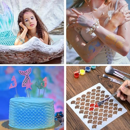 26 Pcs Mermaid Scale Stencil Set, Mermaid Face Makeup Templates for Women