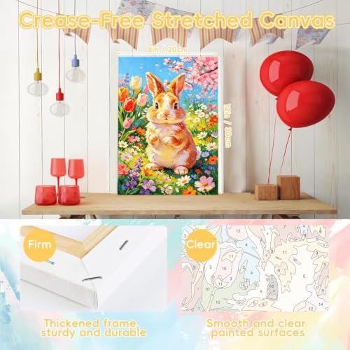 HITO Panda Paint by Numbers Kit for Kids with Frame Easel 8x12 inch - color: Spring Bunny