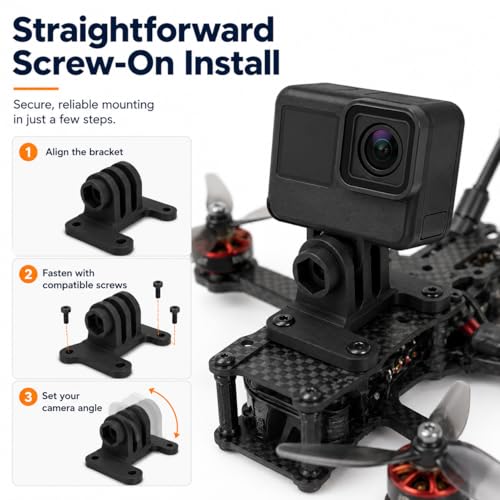 SplashNColor FPV Drone Action Camera Mount Compatible with GoPro | Compatible with Botgrinder Grinderino – Secure Screw-On Frame Bracket | Low-Profile Camera Holder for Multirotor