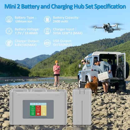 Fantasyo Intelligent Mini 2 Battery 2 Pack 2400mAh and 3 Channel Smart LED Two-Way Charger Set Compatible with DJI Mini 2/SE/2 SE/4K Series Drones