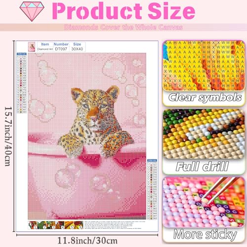 DAZZLEDOTS Pink Diamond Art Kit, Cheetah Bathroom Round Diamond Painting - color: DT097