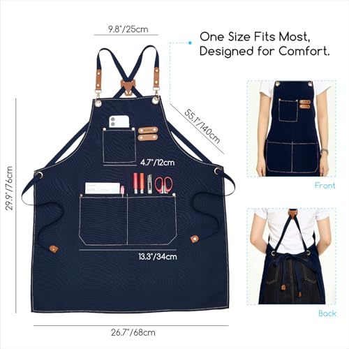 MEEDEN Painting Apron for Men Women: Adjustable Cross Back Waterproof - color: Navy