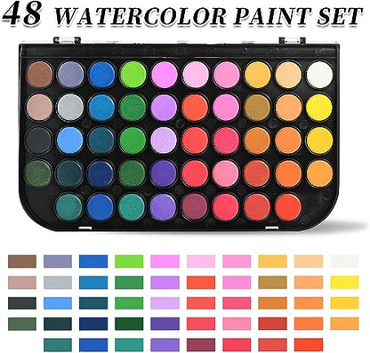 GETHPEN 48 Colors Watercolor Paint Set with 4 Brushes Pen, Travel Design - color: Black