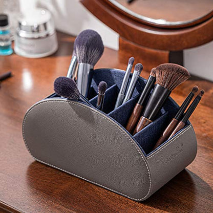 BONNY DODO Remote Control Holders Organizer Box with 5 Compartment PU Leather Multi-functional Office Desk Storage Caddy Store (Grey) - color: Grey
