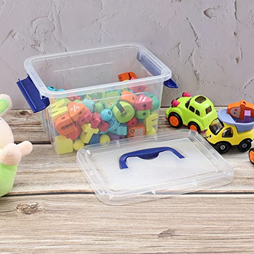 3.5 L Small Latch Storage Container Box with Carry Handle, Set of 6 - color: Blue